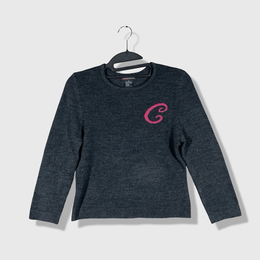 Takeout Sweater Women Medium Charcoal Gray Y2K Preppy Collegiate Indie